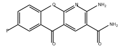 Structure of 5H-[1]Benzopyrano[2,3-b]pyridine-3-carboxamide, 2-amino-7-fluoro-5-oxo- CAS 635681-64-0